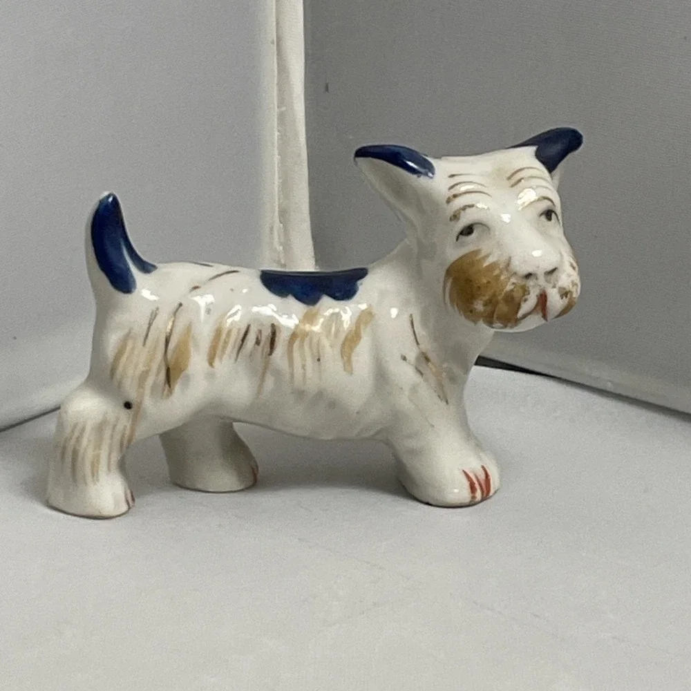 Vintage Terrier Dog Porcelain Ceramic Figurine‎ Trinket Made in Occupied Japan
